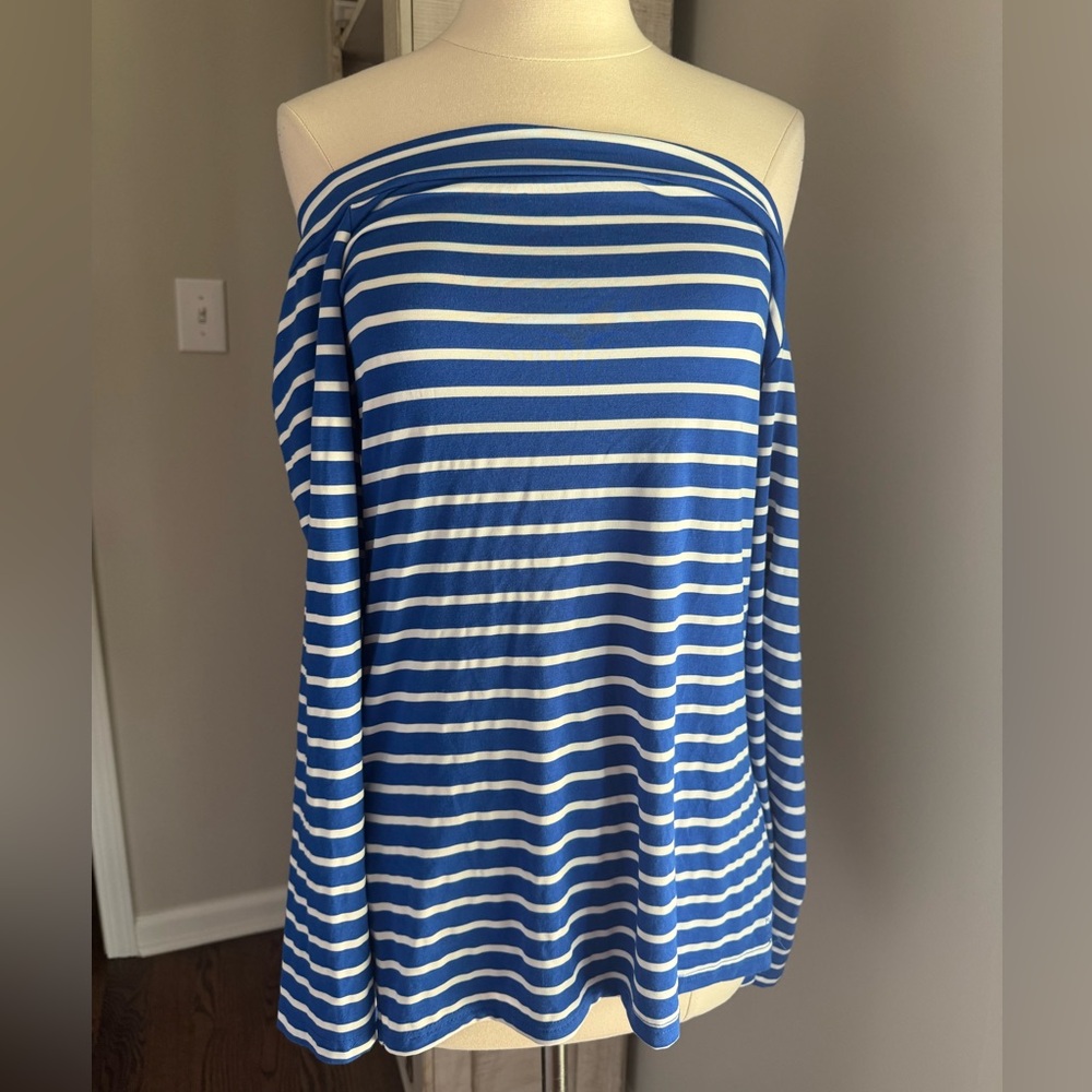 ZJCT off shoulder long sleeve blue striped long sleeve top L
